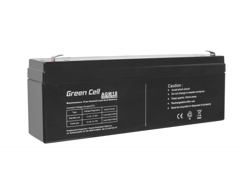 Akumulator AGM Green Cell 12V 2.3Ah do echosond kasy fiskalnej zabawek