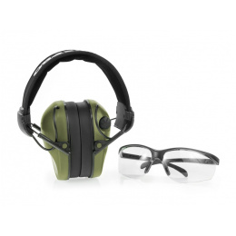Ochronniki słuchu aktywne RealHunter Active PRO oliwkowe + okulary